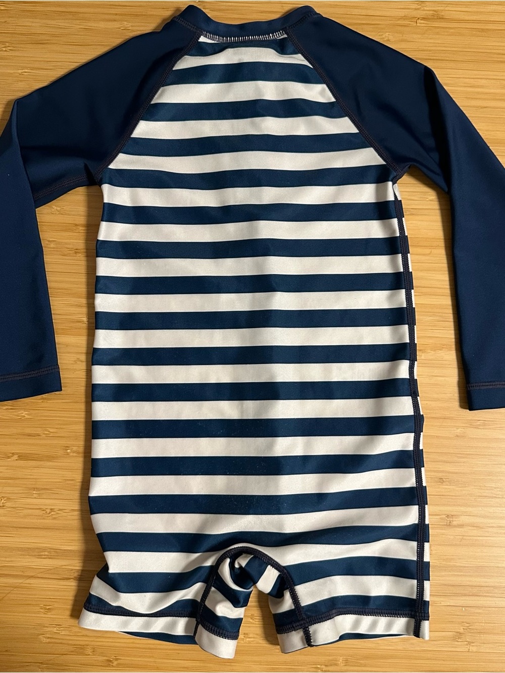 Tea Collection Navy & White Striped Long-Sleeve Rashguard Suit with Orange Zip - Picture 5 of 6